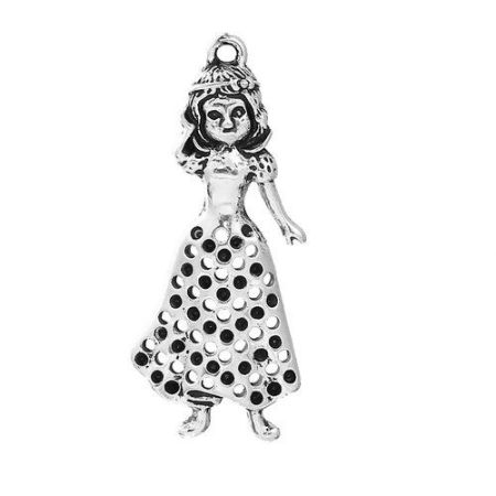 Zinc Based Alloy Pendants Girl Antique Silver Color Dot Hollow 45mm(1 6/8") x 19mm( 6/8"), 5 PCs