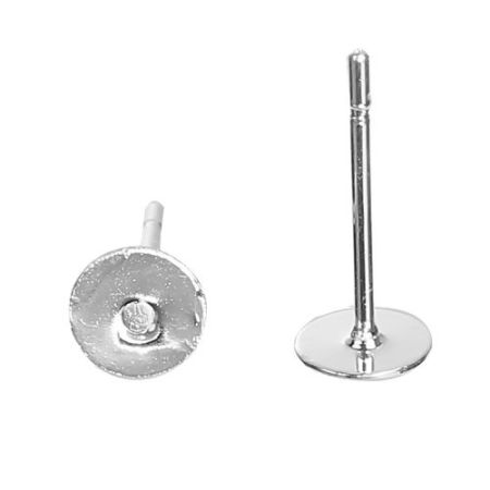 Pendientes Soporta a cabachones Latón de Ronda , Argentado Base Camafeo 5mm 12mm x 5mm, 100 Unidades
