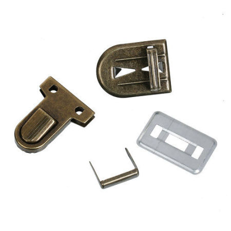 Iron Based Alloy Purse Handbag Lock Clasps Closure Antique Bronze 35mm(1 3/8") x 25mm(1"), 3 Sets(4 PCs/Set)