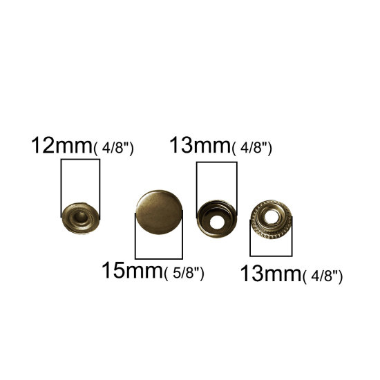 Imagen de 5 Juegos Hierro Metal Botón Snap Fasteners Tono Bronce Ronda 15mm 13mm 13mm 12mm Dia