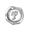 Picture of Zinc Based Alloy Wax Seal Charms Irregular Antique Silver Initial Alphabet/ Letter " P " 18mm( 6/8") x 18mm( 6/8"), 10 PCs