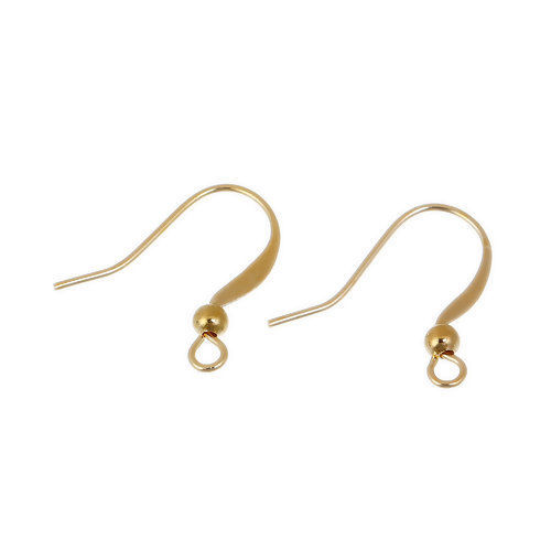DoreenBeads. Brass Ear Wire Hooks Earring Findings Gold Plated W/ Loop  19mm( 6/8) x 17mm( 5/8), Post/ Wire Size: (21 gauge), 100 PCs