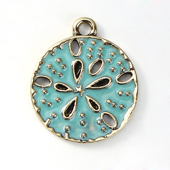 Immagine di Lega di Zinco Charms Dollaro di Sabbia Bronzo Antico Verde Blu Smalto 23mm x 20mm , 5 Pz