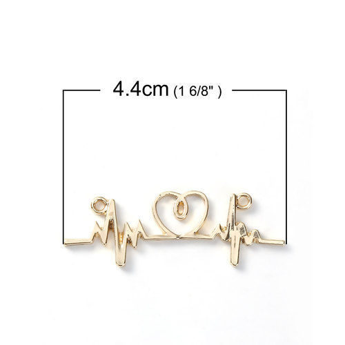Imagen de Zamak Conectores Electrocardiograma Chapado en Oro Corazón 44mm x 14mm, 5 Unidades