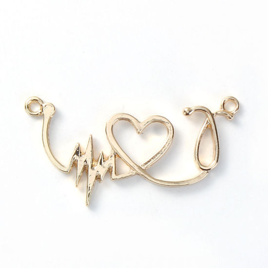 Imagen de Zamak Conectores Electrocardiograma Chapado en Oro Corazón 44mm x 14mm, 5 Unidades