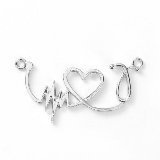Imagen de Zamak Conectores Electrocardiograma Chapado en Oro Corazón 44mm x 14mm, 5 Unidades
