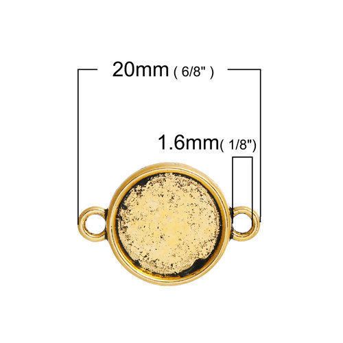 Picture of Zinc Based Alloy Cabochon Settings Connectors Round Gold Tone Antique Gold (Fits 12mm Dia.) 20mm( 6/8") x 14mm( 4/8"), 50 PCs
