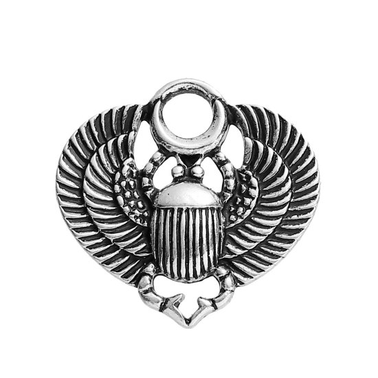 Picture of Ocean Jewelry Zinc Based Alloy Charms Scarab Antique Silver Color 27mm(1 1/8") x 26mm(1"), 10 PCs
