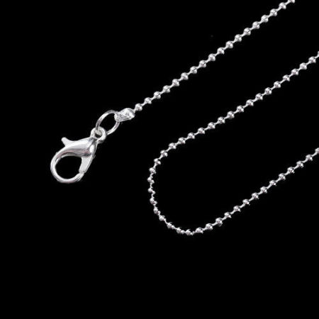 Picture of 2 PCs Brass Ball Chain Necklace Round Silver Tone 62.5cm(24 5/8") long, Chain Size: 1.5mm
