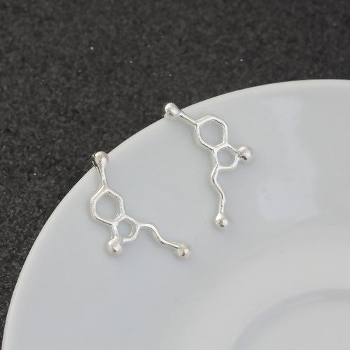 Picture of Serotonin Molecule Chemistry Science Ear Climbers/ Ear Crawlers Silver Plated 25mm(1") x 12mm( 4/8"), Post/ Wire Size: (21 gauge), 1 Pair