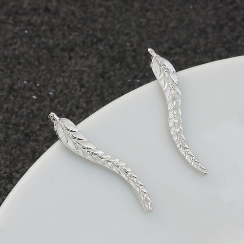 Picture of Ear Climbers/ Ear Crawlers Silver Tone Leaf 24mm(1") x 4mm( 1/8"), Post/ Wire Size: (21 gauge), 1 Pair