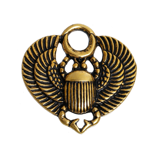 Picture of Ocean Jewelry Zinc Based Alloy Charms Scarab Gold Tone Antique Gold 27mm(1 1/8") x 26mm(1"), 5 PCs