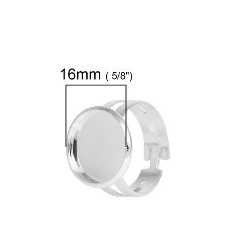 真鍮 調整可能 リング 指輪 円形 銀メッキ 台座付 (適応サイズ： 16mm) 17.5mm（日本サイズ約13号） 5 個                                                                                                                                                                                                 の画像
