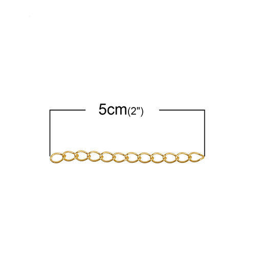 Bild von Eisenlegierung Verlängerungskette für Halskette oder Armband Vergoldet 5cm lang 5mm x 4mm 200 Strange