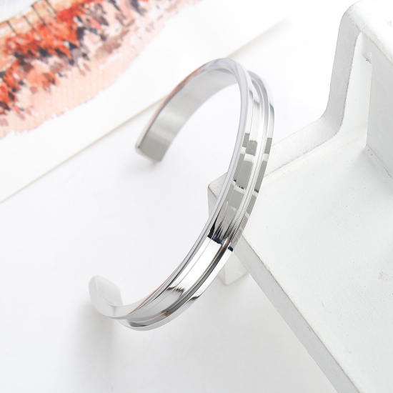 Imagen de Titanio Acero Pulsera Lazo del Pelo Tono de Plata 15.5cm longitud, 1 Unidad