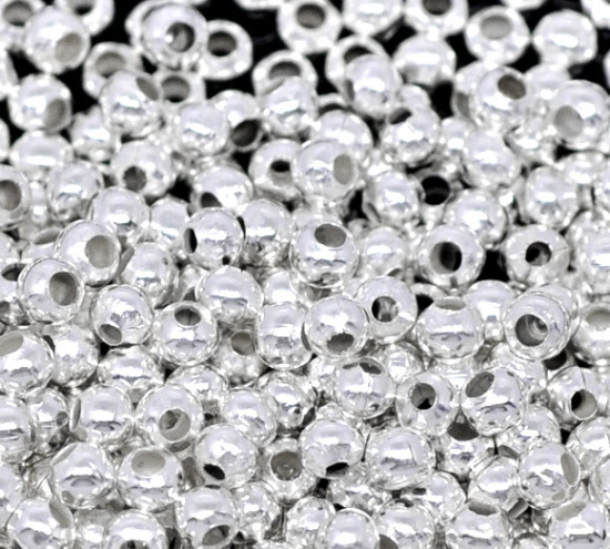 Image de Perles à Écraser en Alliage de fer Forme Rond Argenté, Tailles de Trous: 0.8mm Diamètre: 2.4mm, 350 Pcs