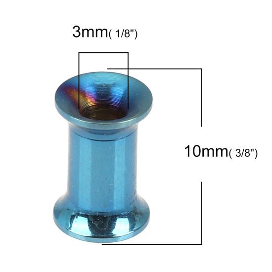 Imagen de Acero Inoxidable Expansor de Orejeras Azul Cilíndrico 10mm x 7mm, 1 Unidad