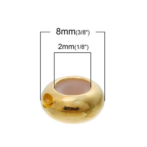 Picture of Brass Slider Beads Round Gold Plated About 8mm( 3/8") Dia, Hole: Approx 2mm( 1/8"), 5 PCs