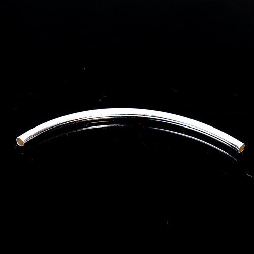 Image de Perles en Laiton Tube Argenté Courbe 60mm x 3mm, Taille de Trou: 2mm, 20 Pcs                                                                                                                                                                                  