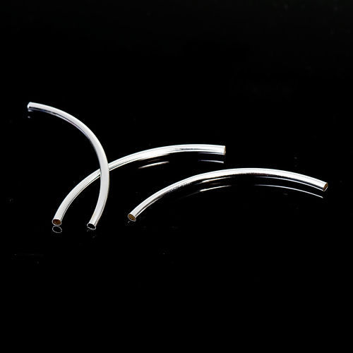 Picture of Brass Spacer Beads Curve Tube Silver Plated 60mm(2 3/8") x 3mm( 1/8"), Hole: Approx 2mm( 1/8"), 20 PCs                                                                                                                                                        