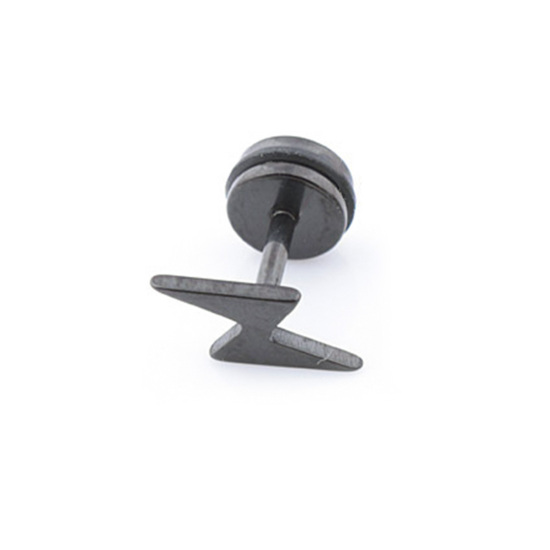 Immagine di Acciaio Inossidabile Orecchini a Perno Nero Lampo 11mm x 6mm, Posta / Filo Dimensione: (17 misura), 1 Pz