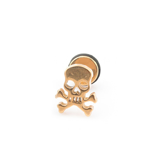 Bild von Edelstahl Ohrring Ohrstecker Vergoldet Skelett Schädel 10mm x 8mm, Drahtstärke: (17 gauge), 1 Stück