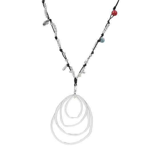 Boho Chic Long Necklace Antique Silver Black Round Spiral Imitation Turquoise 72.5cm(28 4/8") long, 1 Piece の画像