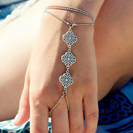 Imagen de Pulsera de Esclavo Anillo Cadena Chapado en Oro Flor 18.3cm longitud, 1 Unidad