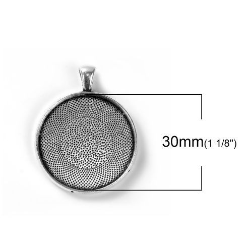 Picture of Zinc Based Alloy Pendants Round Antique Silver Color Cabochon Settings (Fits 30mm Dia.) 42mm x 33mm, 5 PCs