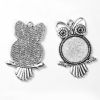 Picture of Zinc Based Alloy Halloween Pendants Owl Animal Antique Silver Color Cabochon Settings (Fits 25mm Dia.) (Can Hold ss12 Pointed Back Rhinestone) 55mm x 36mm, 5 PCs
