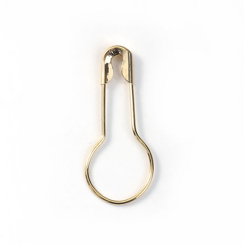Picture of Brass Safety Pin Brooches Findings Round Gold Plated 21mm( 7/8") x 9mm( 3/8"), 100 PCs                                                                                                                                                                        