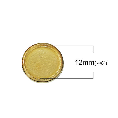 Picture of Zinc Based Alloy Cabochon Frame Settings Round Gold Plated Cabochon Settings (Fits 12mm Dia.) 14mm( 4/8") Dia., 10 PCs