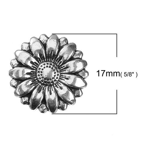 Picture of Zinc Based Alloy Metal Sewing Shank Buttons Flower Antique Silver Color 17mm( 5/8") x 17mm( 5/8"), 20 PCs