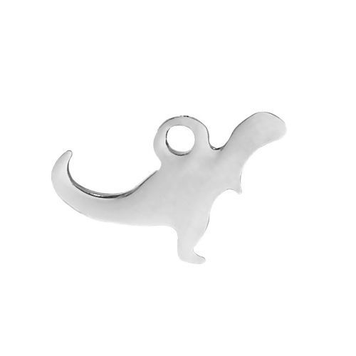 Picture of 304 Stainless Steel Charms Tyrannosaurus Animal Silhouette Silver Tone 13mm( 4/8") x 8mm( 3/8"), 2 PCs