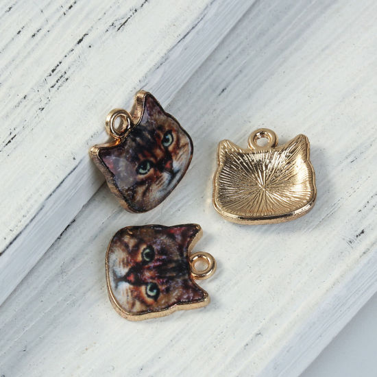 Picture of Zinc Based Alloy Charms Cat Animal Gold Plated White 13mm( 4/8") x 13mm( 4/8"), 10 PCs