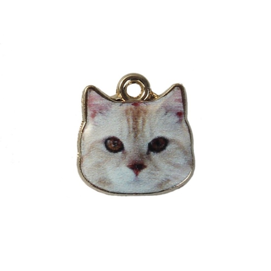 Picture of Zinc Based Alloy Charms Cat Animal Gold Plated Gray 13mm( 4/8") x 13mm( 4/8"), 10 PCs