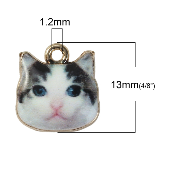 Picture of Zinc Based Alloy Charms Cat Animal Gold Plated Black & White 13mm( 4/8") x 13mm( 4/8"), 10 PCs