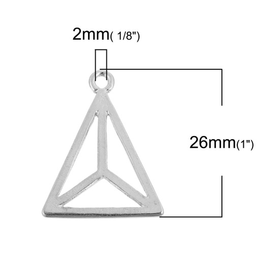 Bild von Zinklegierung Charms Geometrie Silberfarbe Dreieck Hohl 26mm x 21mm, 10 Stück