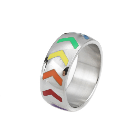 Picture of Titanium Steel Unadjustable Rings Silver Tone Multicolor Round Arrowhead 18.3mm(US Size 8.25), 1 Piece