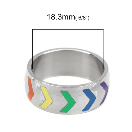 Picture of Titanium Steel Unadjustable Rings Silver Tone Multicolor Round Arrowhead 18.3mm(US Size 8.25), 1 Piece