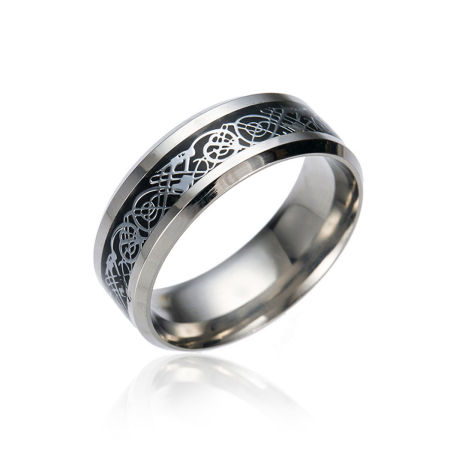 Picture of Titanium Steel Unadjustable Rings Silver Round Dragon 18.3mm(US Size 8.25), 1 Piece