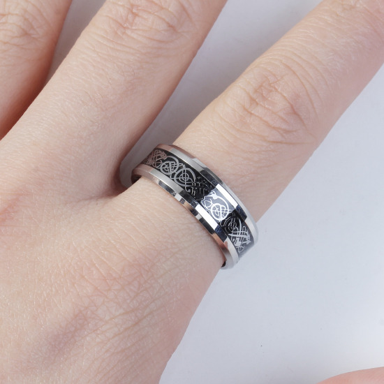 Bild von Titan Edelstahl Uneinstellbar Ring Silbrig Rund Drache 21.4mm（US Größe:12), 1 Stück