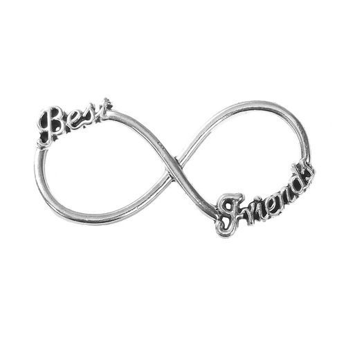Picture of Zinc Based Alloy Connectors Infinity Symbol Antique Silver Color Message " BEST FRIENDS " 40mm x 20mm, 20 PCs