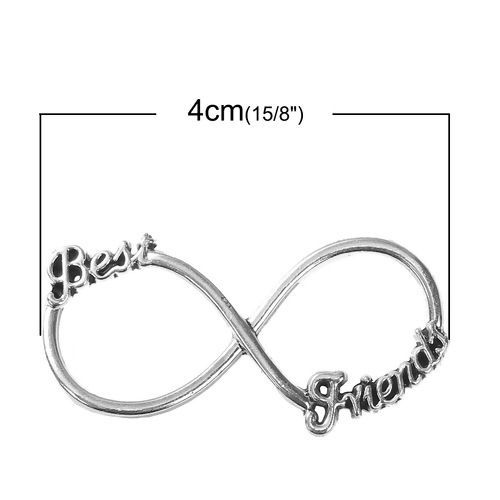 Picture of Zinc Based Alloy Connectors Infinity Symbol Antique Silver Color Message " BEST FRIENDS " 40mm x 20mm, 20 PCs