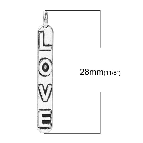 Picture of Zinc Based Alloy Charms Rectangle Antique Silver Color Message " LOVE " 28mm(1 1/8") x 4mm( 1/8"), 50 PCs