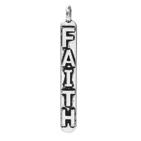 Picture of Zinc Based Alloy Charms Rectangle Antique Silver Color Message " FAITH " 28mm(1 1/8") x 4mm( 1/8"), 50 PCs