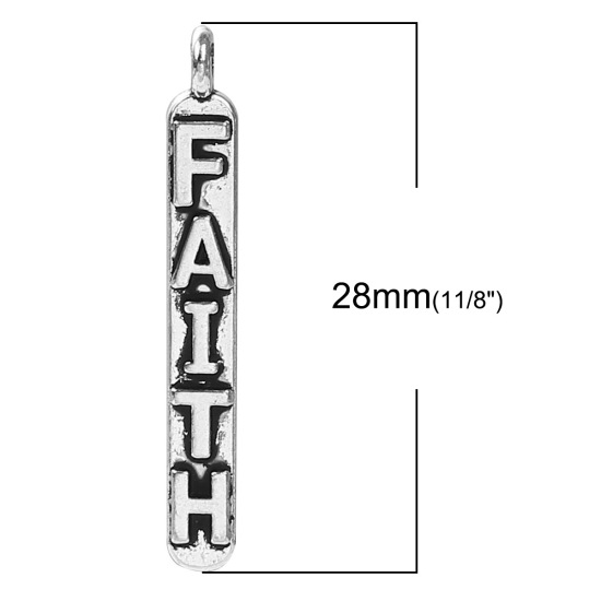 Picture of Zinc Based Alloy Charms Rectangle Antique Silver Color Message " FAITH " 28mm(1 1/8") x 4mm( 1/8"), 50 PCs