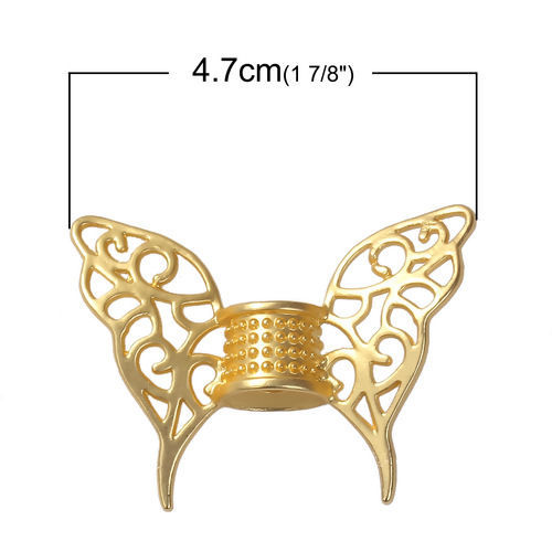 Picture of Zinc Based Alloy Spacer Beads Butterfly Wing Gold Plated Filigree 47mm x 36mm, Hole: Approx 3.7mm, 2 PCs