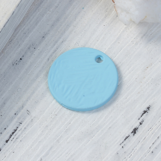 Picture of Zinc Based Alloy Charms Geometric Round Disc Blue 20mm( 6/8") Dia, 5 PCs