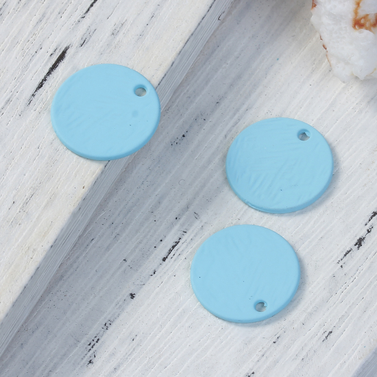 Picture of Zinc Based Alloy Charms Geometric Round Disc Blue 20mm( 6/8") Dia, 5 PCs